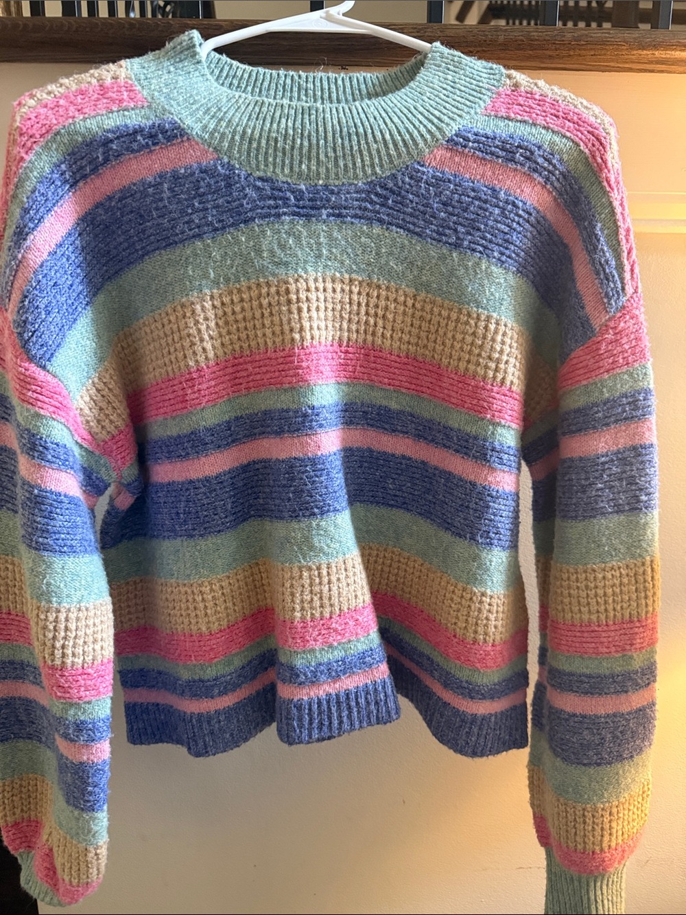 Jessica Simpson Multicolor Pastel Striped Crewneck Sweater